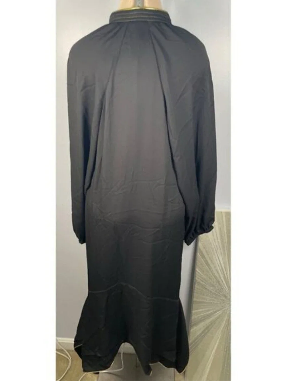 TORY BURCH EUC Black Puff Sleeve Asymmetrical Flounced Hem Tunic Midi Dress L